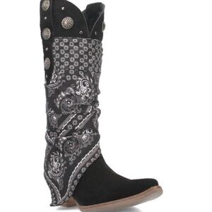 Dingo Black and Silver Patterned Heeled Boots rhapsody 9.5